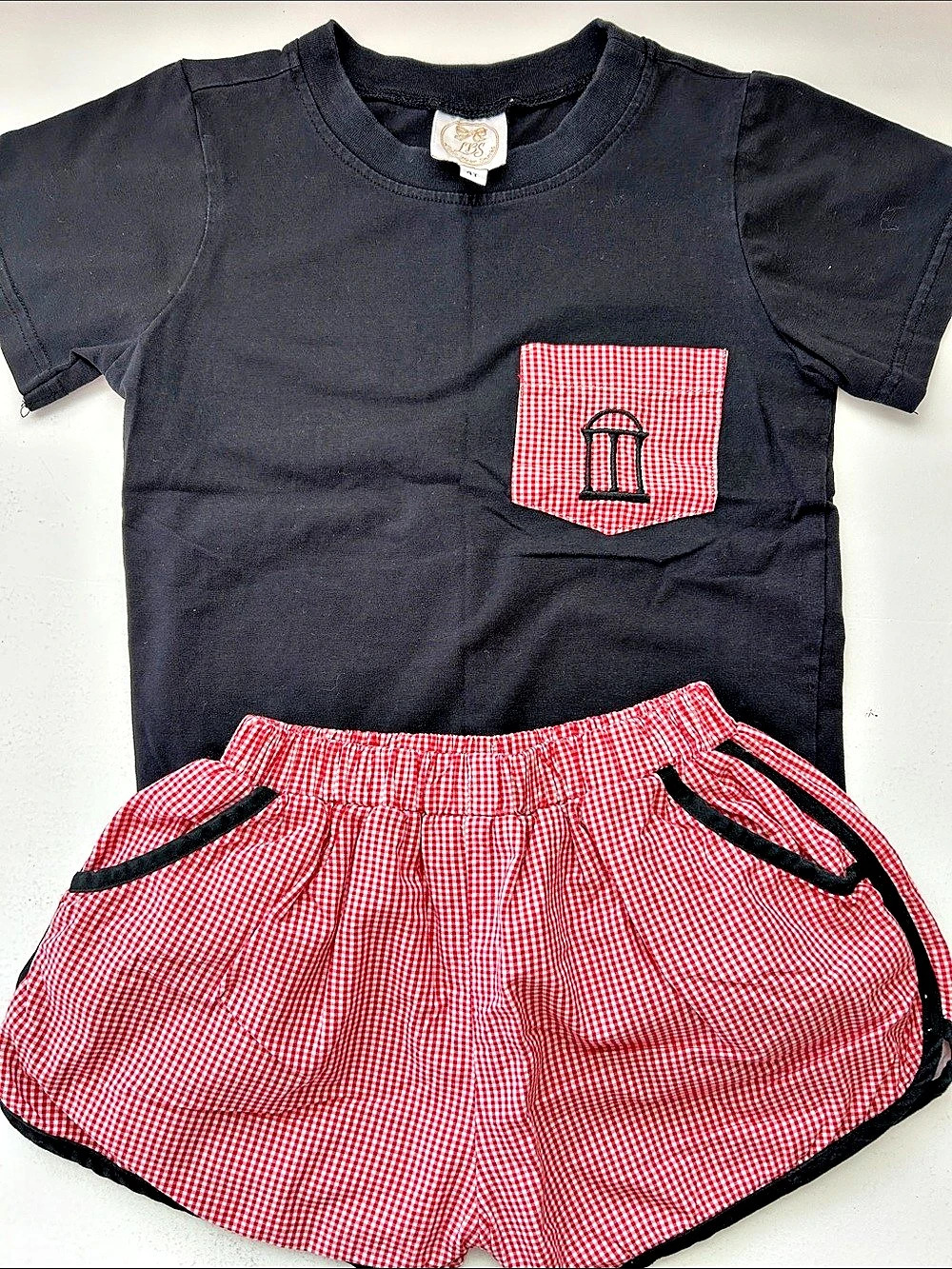 Little Bear Smocks Kids Gingham Matching Set in Black & Red
